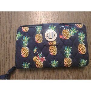 Vera Bradley Toucan Party PIneapple Novelty Quilted Large Turnlock Wallet